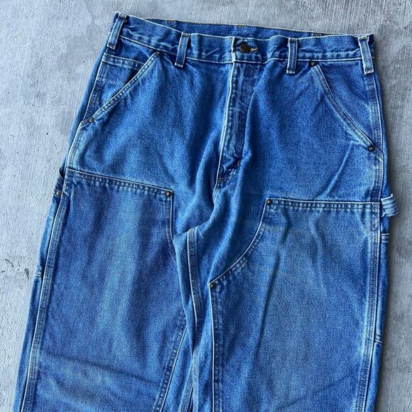 Vintage Y2K Carhartt blue denim jeans double knee work wear carpenter pants - Picture 7 of 8